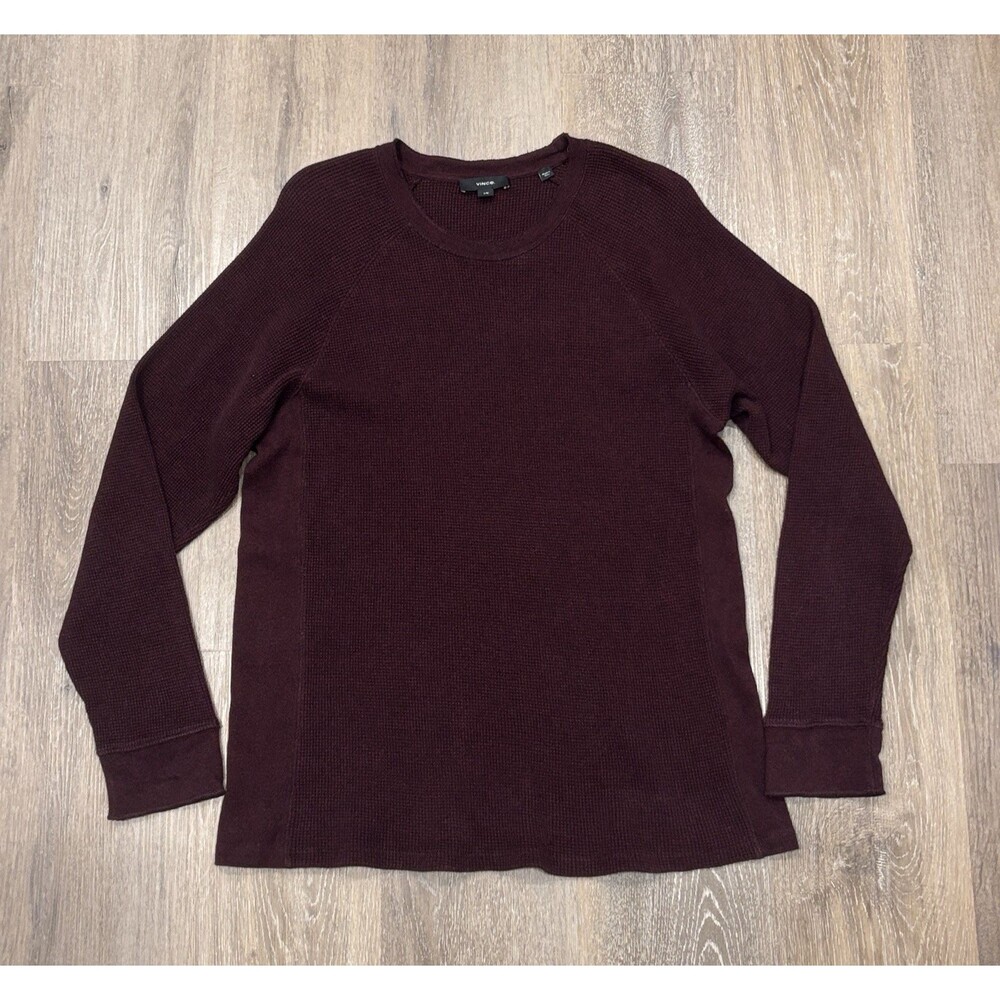 Vince Shirt Mens Large Pima Cotton Thermal Waffle Knit Pullover Burgundy